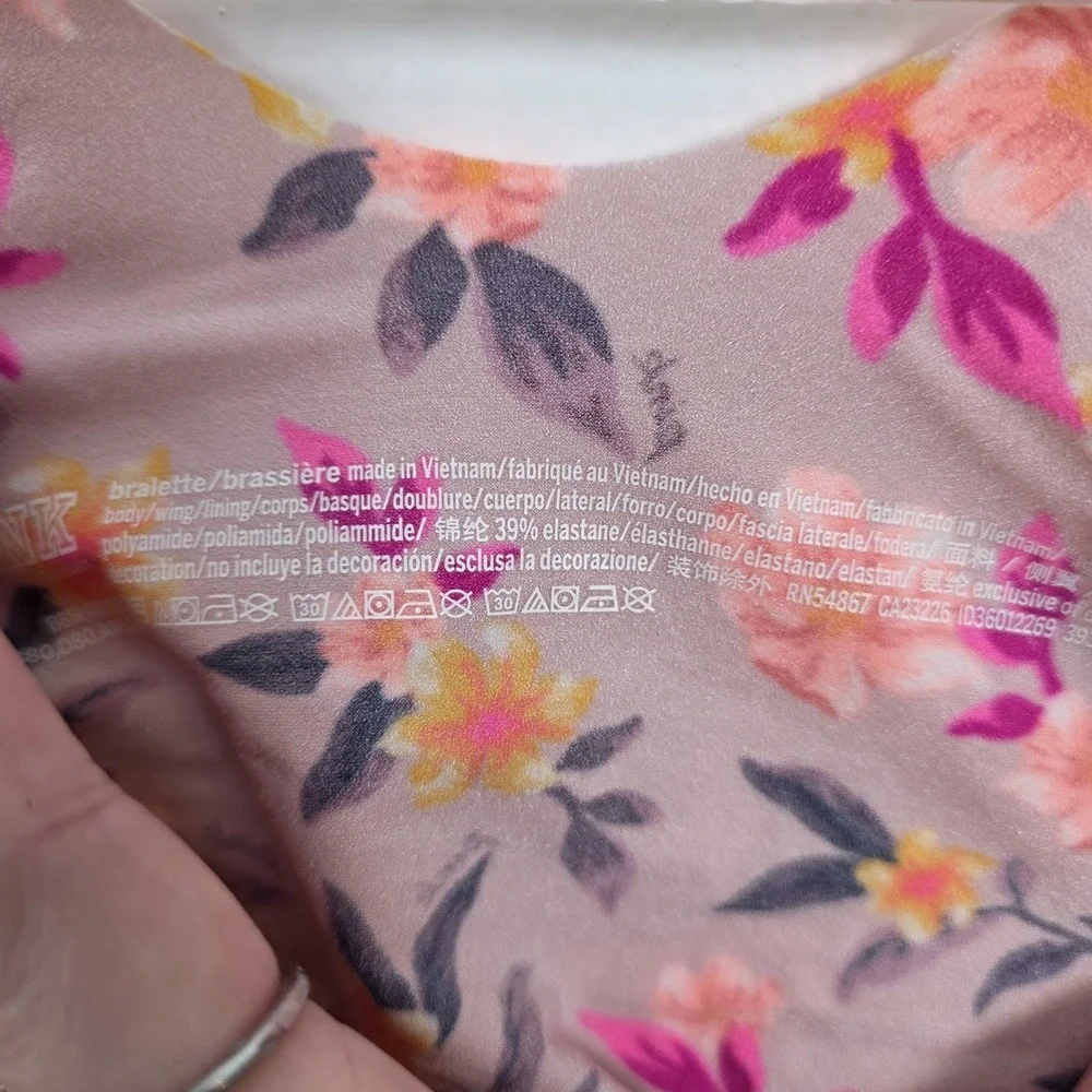 PINK Victoria's Secret Pink Colorful Floral Seamless Unpadded‎ Bralette Sz Large